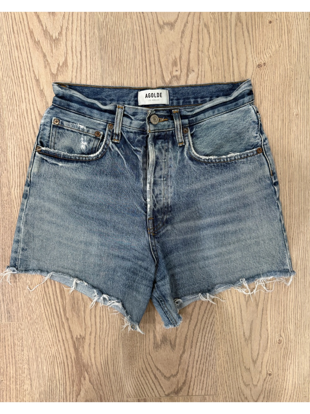 Agolde Faded Blue High-Rise Cutoff Denim Shorts